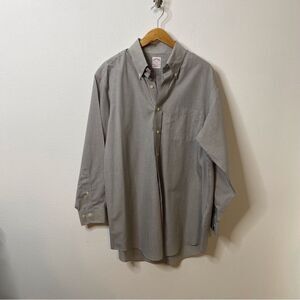 Brooks Brothers Mens Long Sleeve Dress Taupe Gray / Black Shirt Sz 16.5 -2/3